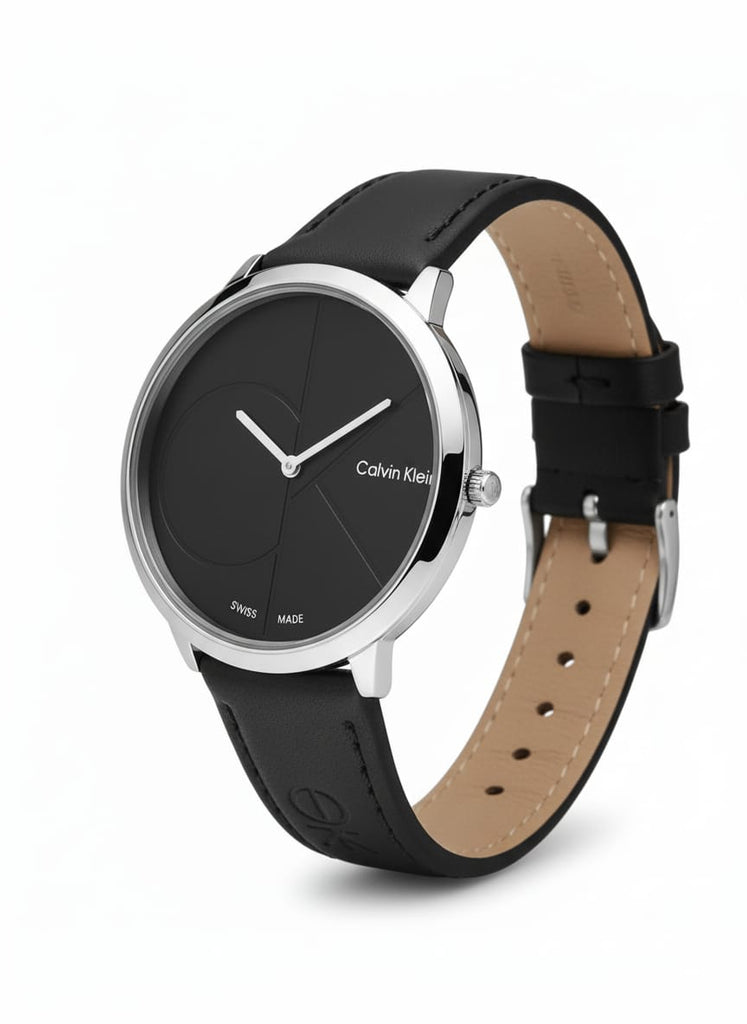 Calvin Klein Minimalist Black Dial Leather Strap Watch – MF collections