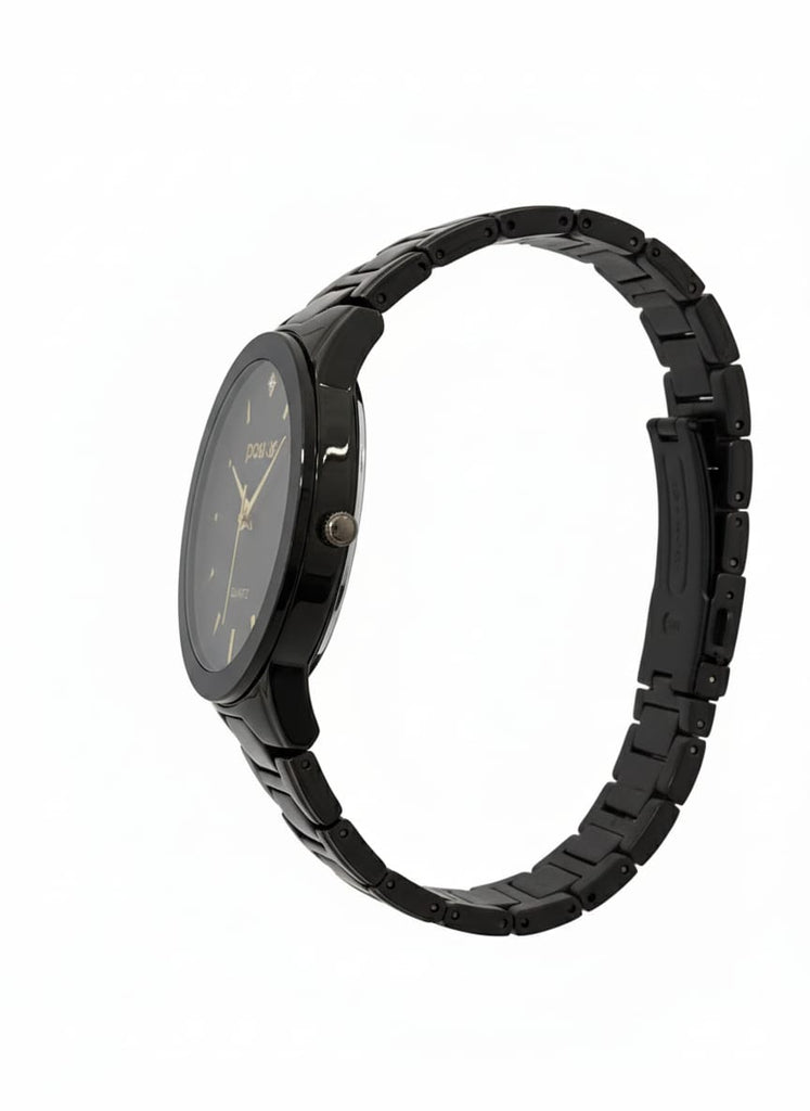POSI TIF All Black Metal Strap Watch with Gold Accents – MF collections