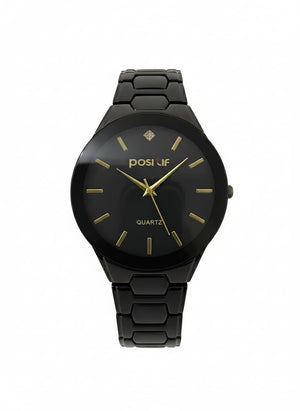 POSI TIF All Black Metal Strap Watch with Gold Accents – MF collections