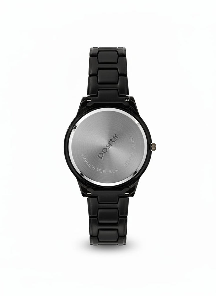 POSI TIF All Black Metal Strap Watch with Gold Accents – MF collections