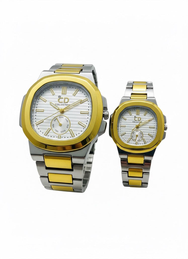 Luxury Two-Tone Gold Bezel Couple Watch Set / Day-Date Display – MF collections