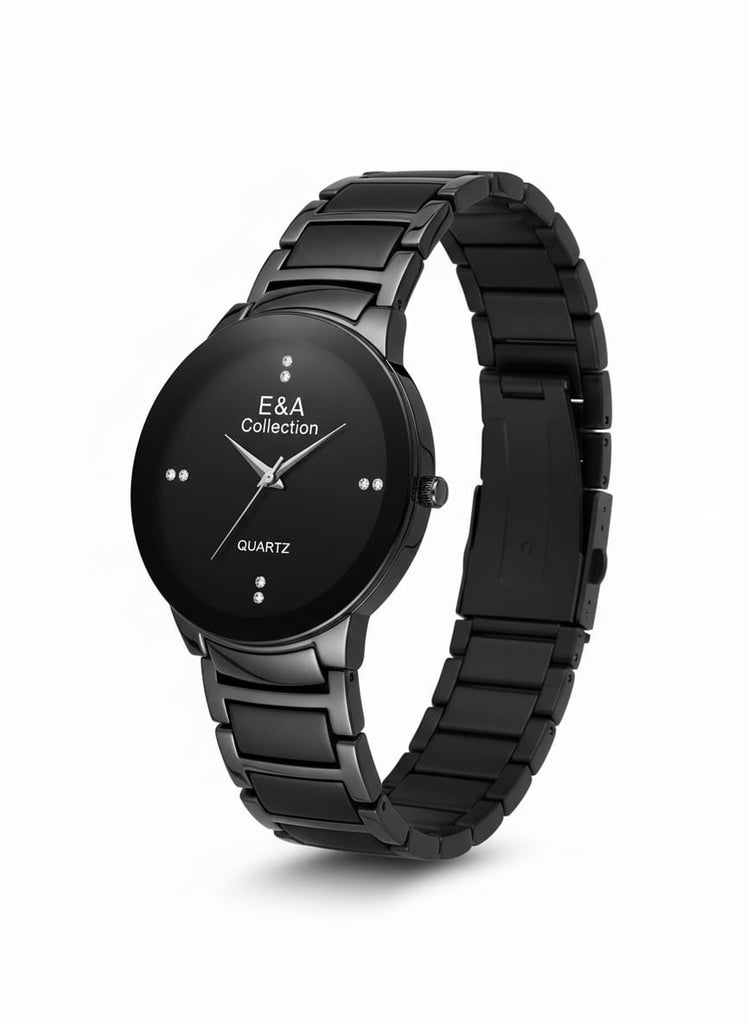 E&A Black Dial Stone Marker Gents Metal Watch – MF collections