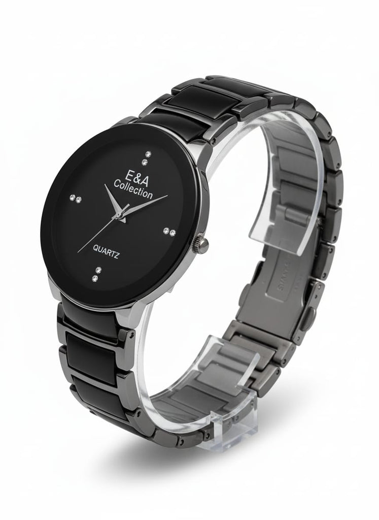 E&A Black Dial Stone Marker Gents Metal Watch – MF collections