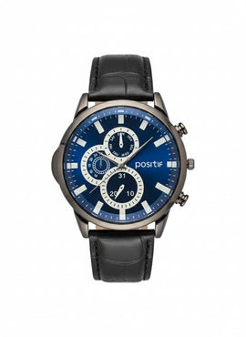 POSI TIF Blue Dial Multi-Function Gents Watch with Black Leather Strap – MF collections