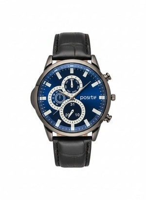 POSI TIF Blue Dial Multi-Function Gents Watch with Black Leather Strap – MF collections