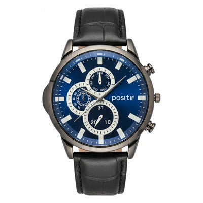 POSI TIF Blue Dial Multi-Function Gents Watch with Black Leather Strap – MF collections