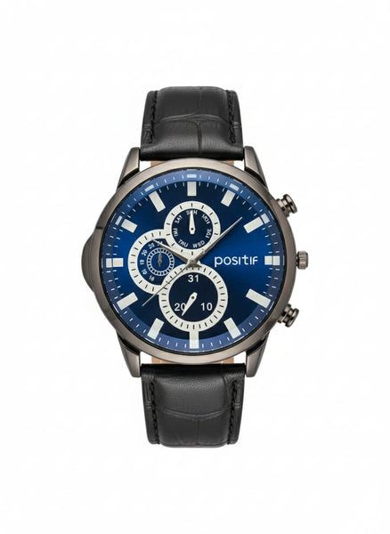 POSI TIF Blue Dial Multi-Function Gents Watch with Black Leather Strap – MF collections