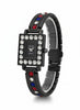 Stylish Rectangle Dial Black Band Quartz Watch with Multi-Color Gems - MF Collections
