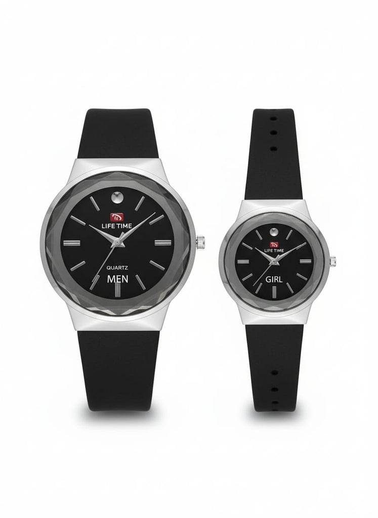 Black & Silver Faceted Glass Couple's Watch Set – MF collections