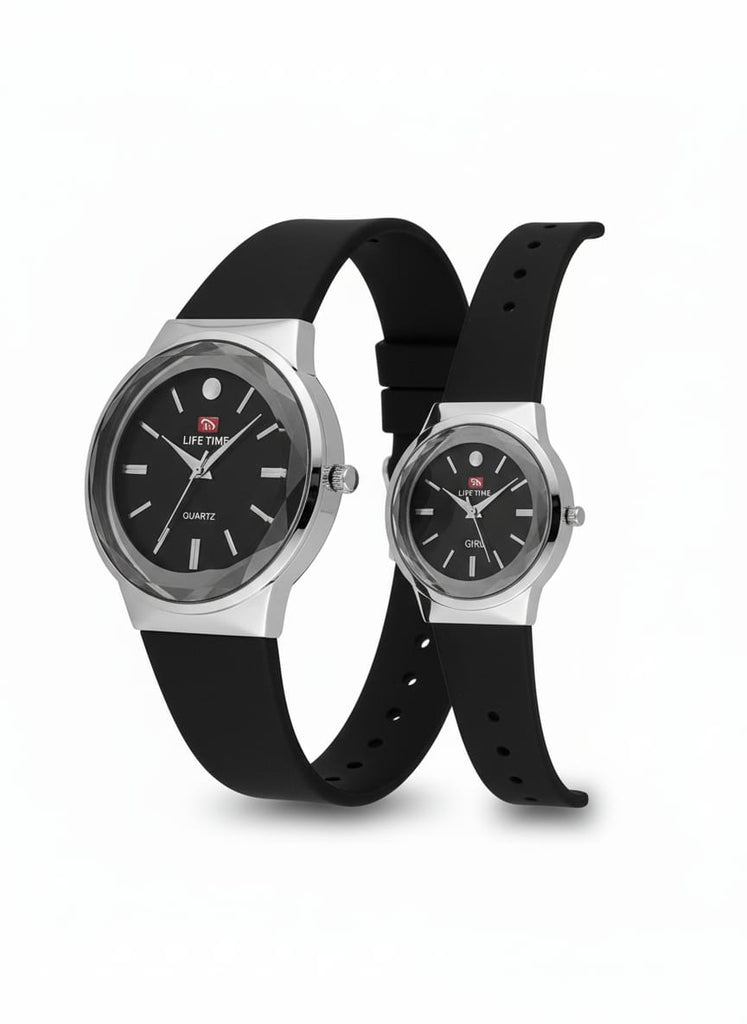 Black & Silver Faceted Glass Couple's Watch Set – MF collections