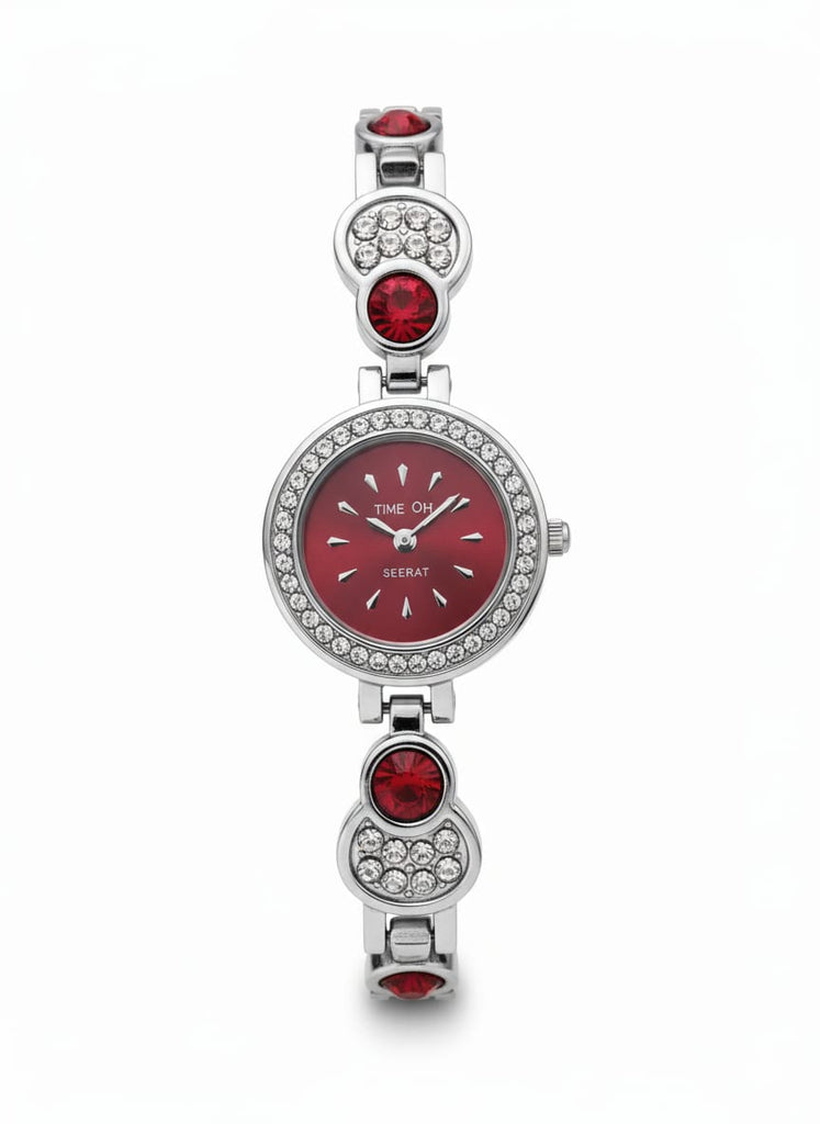 Ruby Red Dial Ladies Bracelet Watch with Rhinestones – MF collections
