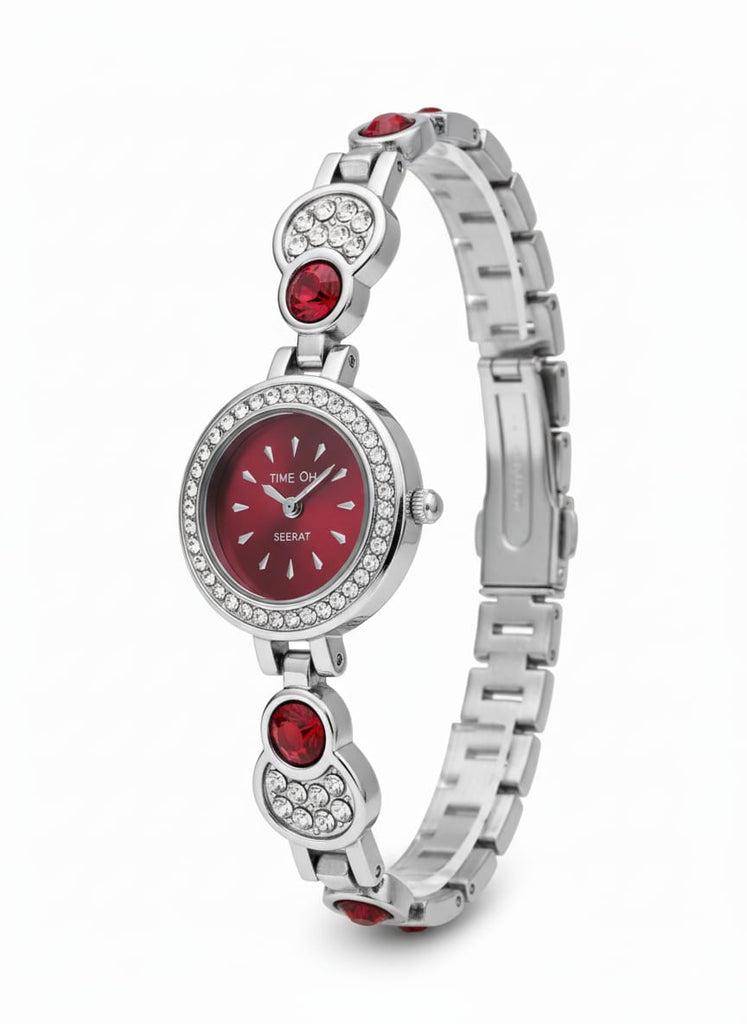 Ruby Red Dial Ladies Bracelet Watch with Rhinestones – MF collections
